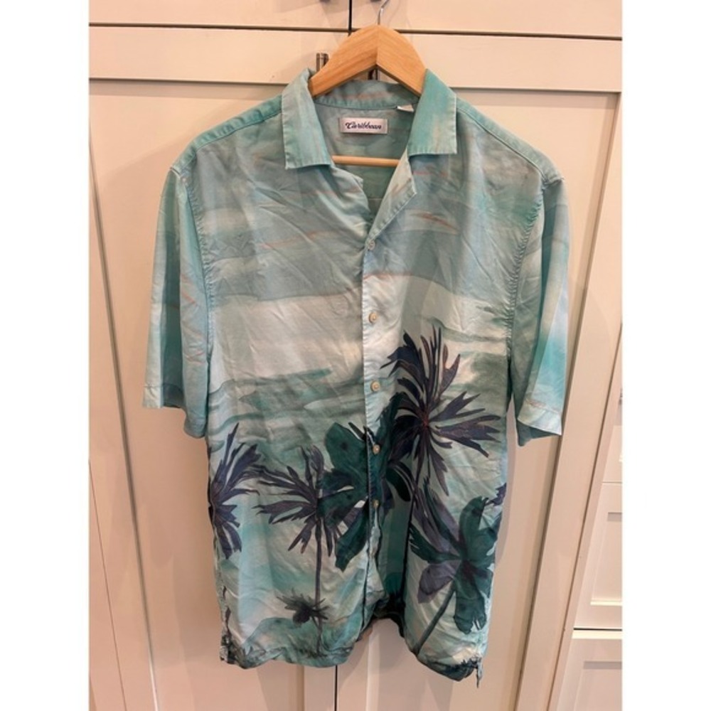 Caribbean Resort Vacation Tropical Camp Breezy Beach Button-Down L